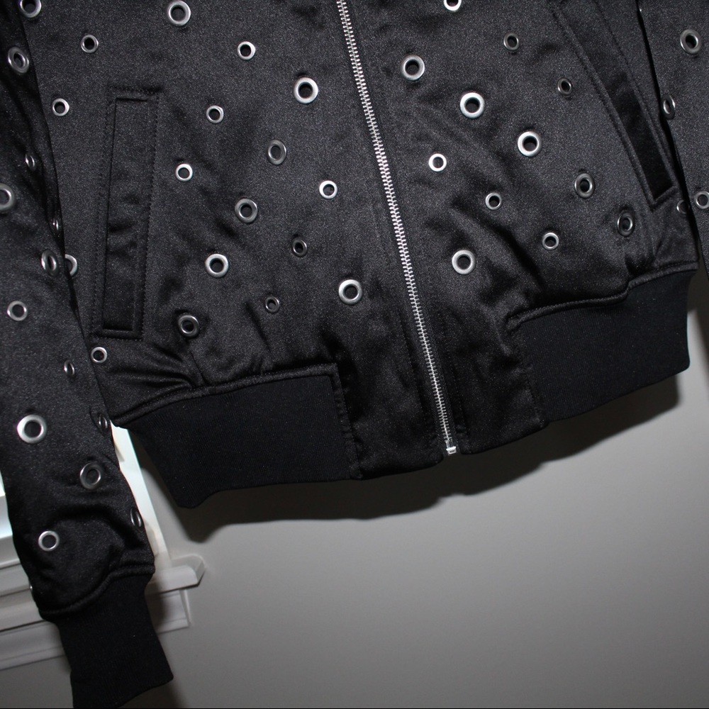 Express Black Eyelet Bomber Jacket - Picture 7 of 15